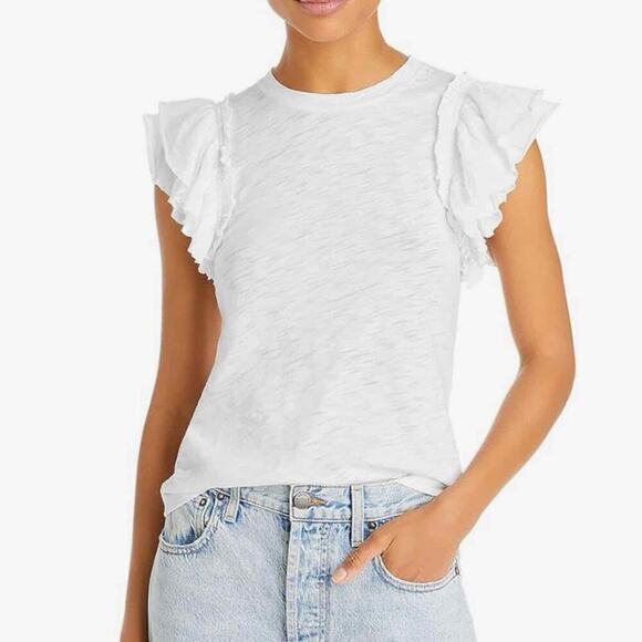 Goldie Celeste Ruffled Sleeve Pima Cotton Pullover Top White Large Lightweight - Picture 6 of 9